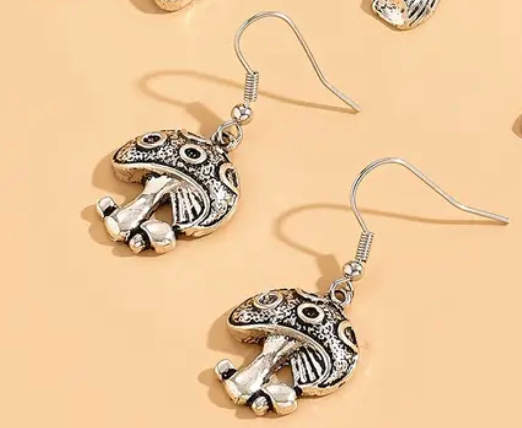 Antique Silver Mushroom Drop Earrings