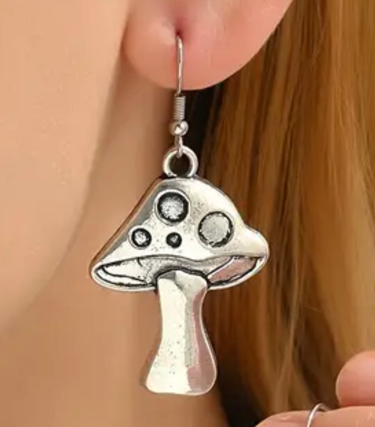 Antique Silver Mushroom Drop Earrings