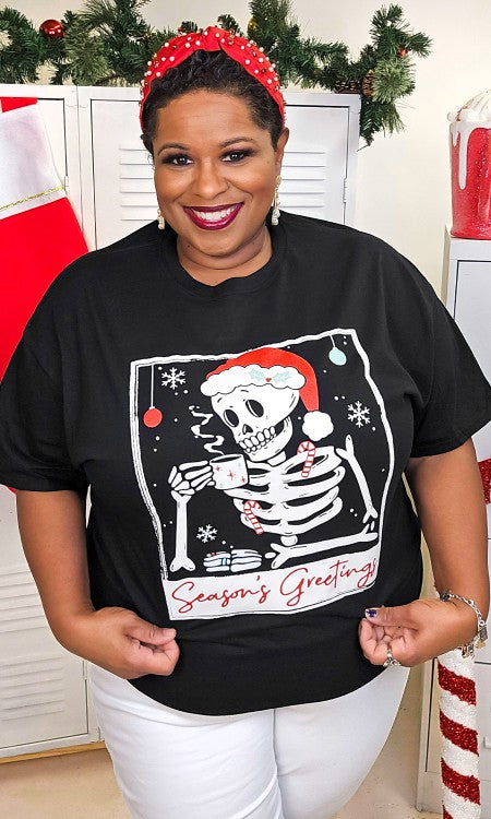 Skeleton Season's Greetings Graphic T-Shirt