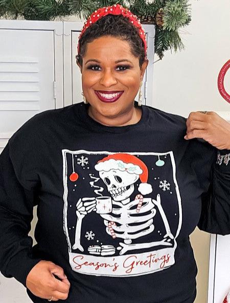 Skeleton Season's Greetings Graphic LS T-Shirt