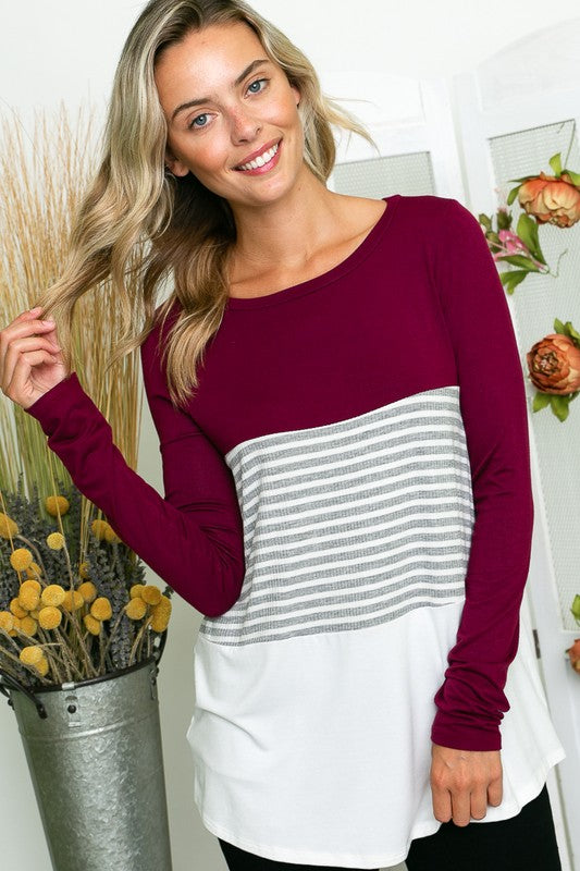 PLUS SOLID STRIPE COLORBLOCK TOP