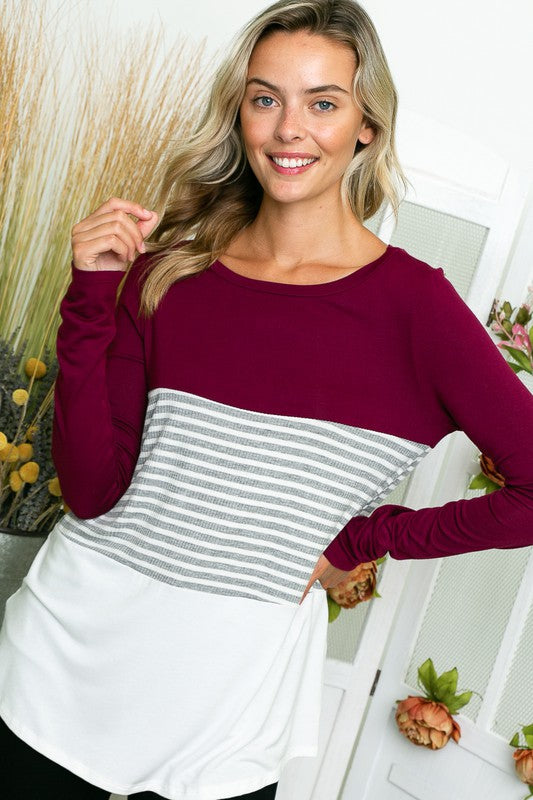 PLUS SOLID STRIPE COLORBLOCK TOP