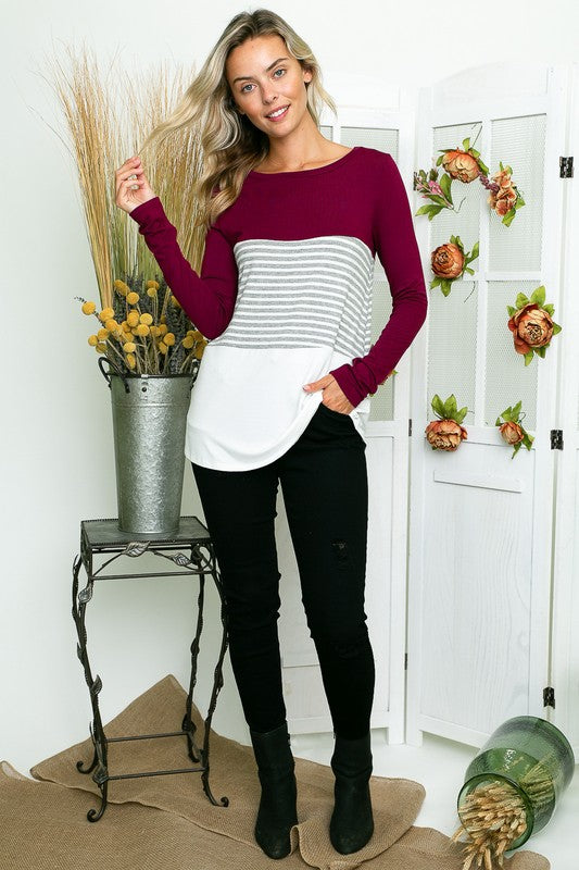 PLUS SOLID STRIPE COLORBLOCK TOP