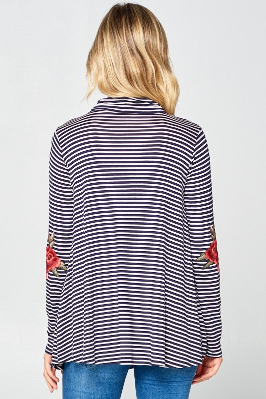 STRIPE JERSEY TURTLE NECK CASUAL TOP