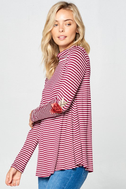 STRIPE JERSEY TURTLE NECK CASUAL TOP