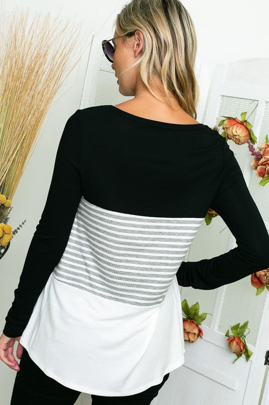 PLUS SOLID STRIPE COLORBLOCK TOP