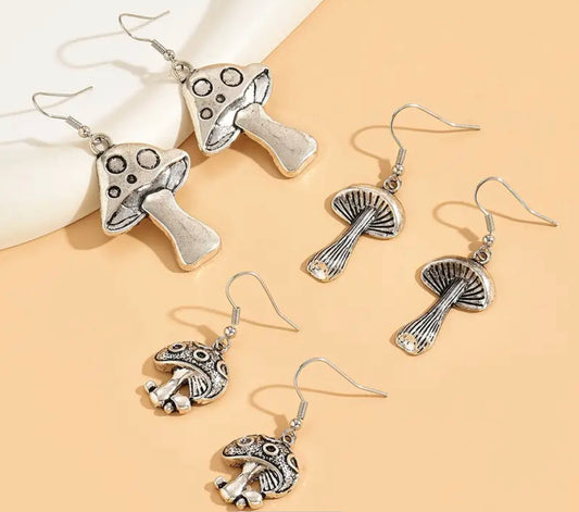 Antique Silver Mushroom Drop Earrings