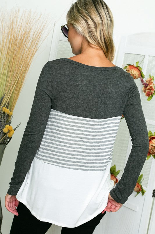 PLUS SOLID STRIPE COLORBLOCK TOP