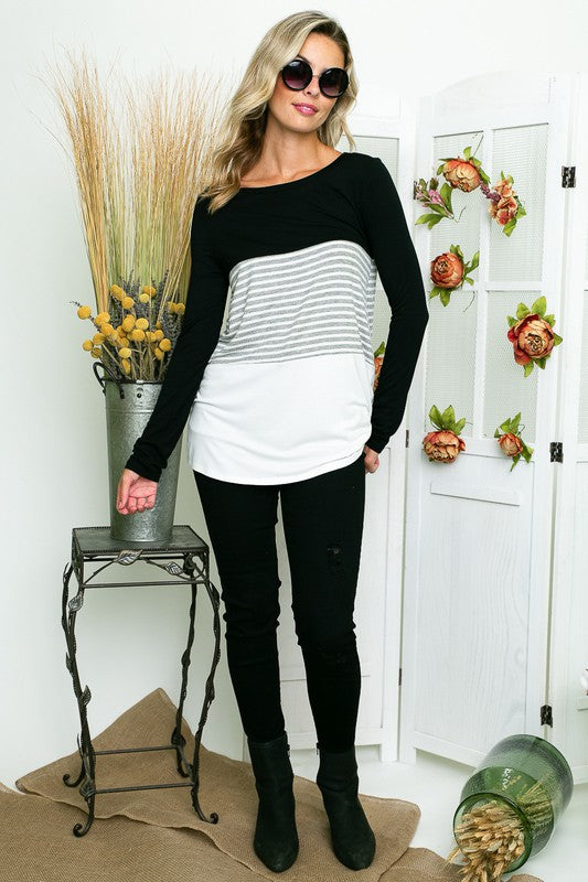 PLUS SOLID STRIPE COLORBLOCK TOP