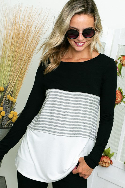 PLUS SOLID STRIPE COLORBLOCK TOP